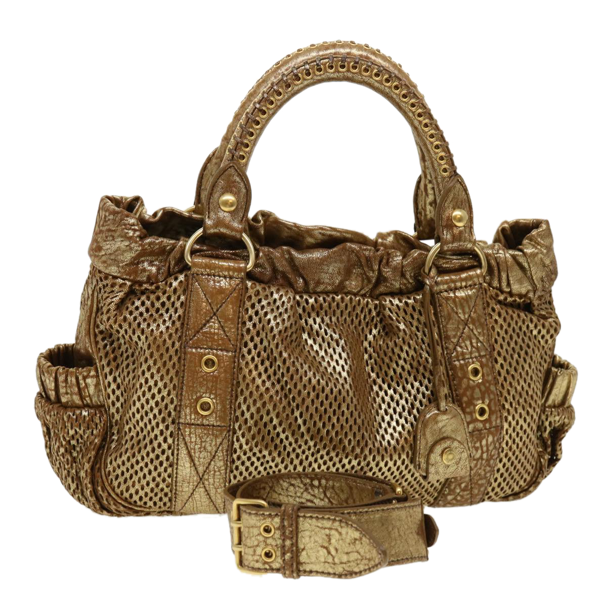 Miu Miu Hand Bag Leather 2way Gold Auth Bs4938